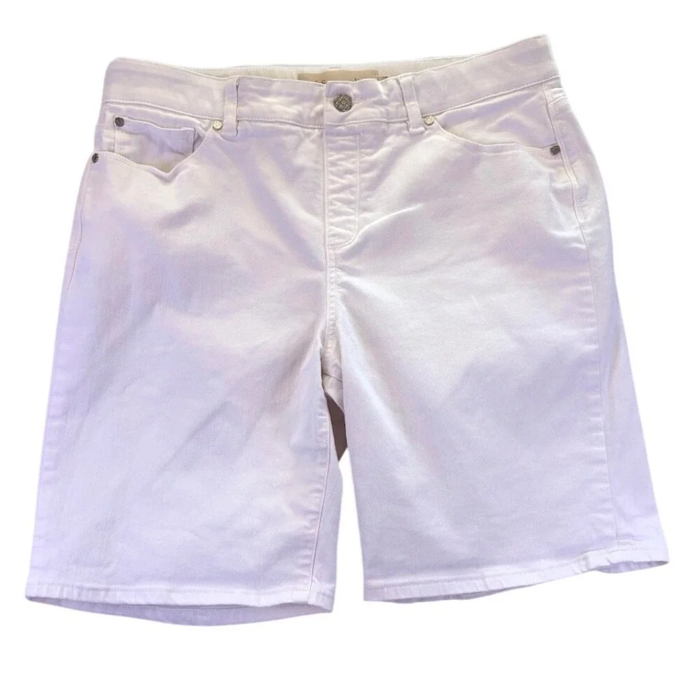 Soft Surroundings Women's White Denim Bermuda Shorts L Stretch Casual Vacation